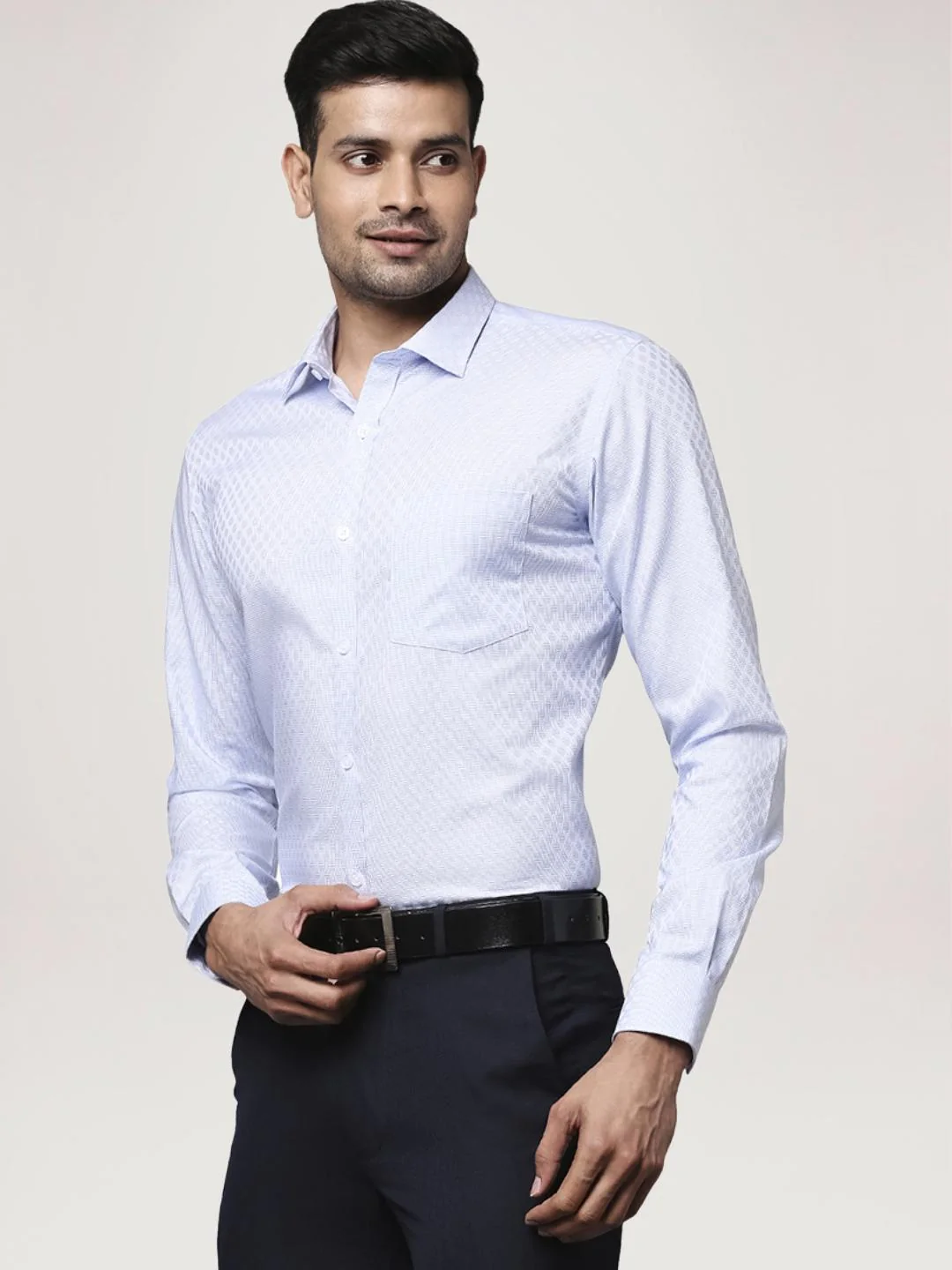 Men Blue Slim Fit Structure Cotton Shirts - Image 6