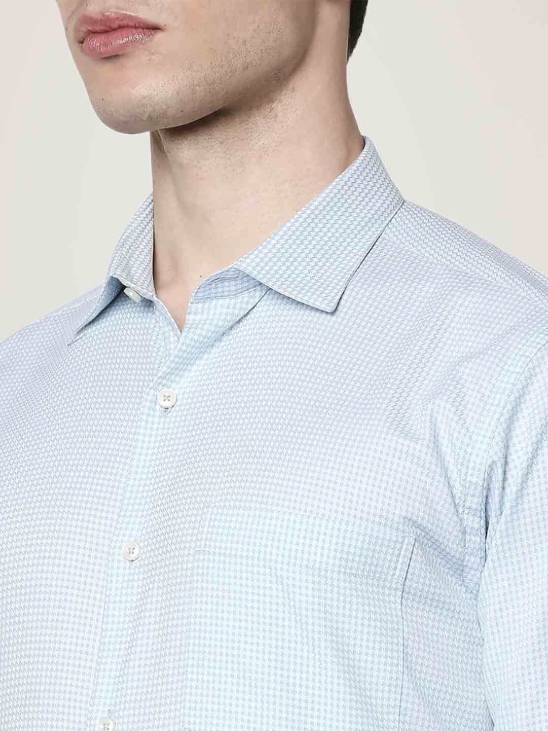 Men Blue Slim Fit Structure Cotton Shirts