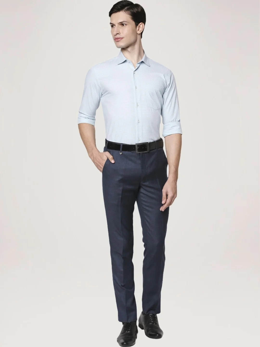 Men Blue Slim Fit Structure Cotton Shirts - Image 2