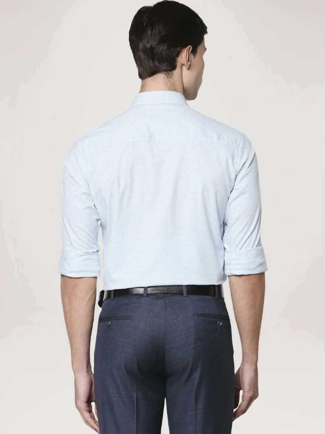 Men Blue Slim Fit Structure Cotton Shirts - Image 3