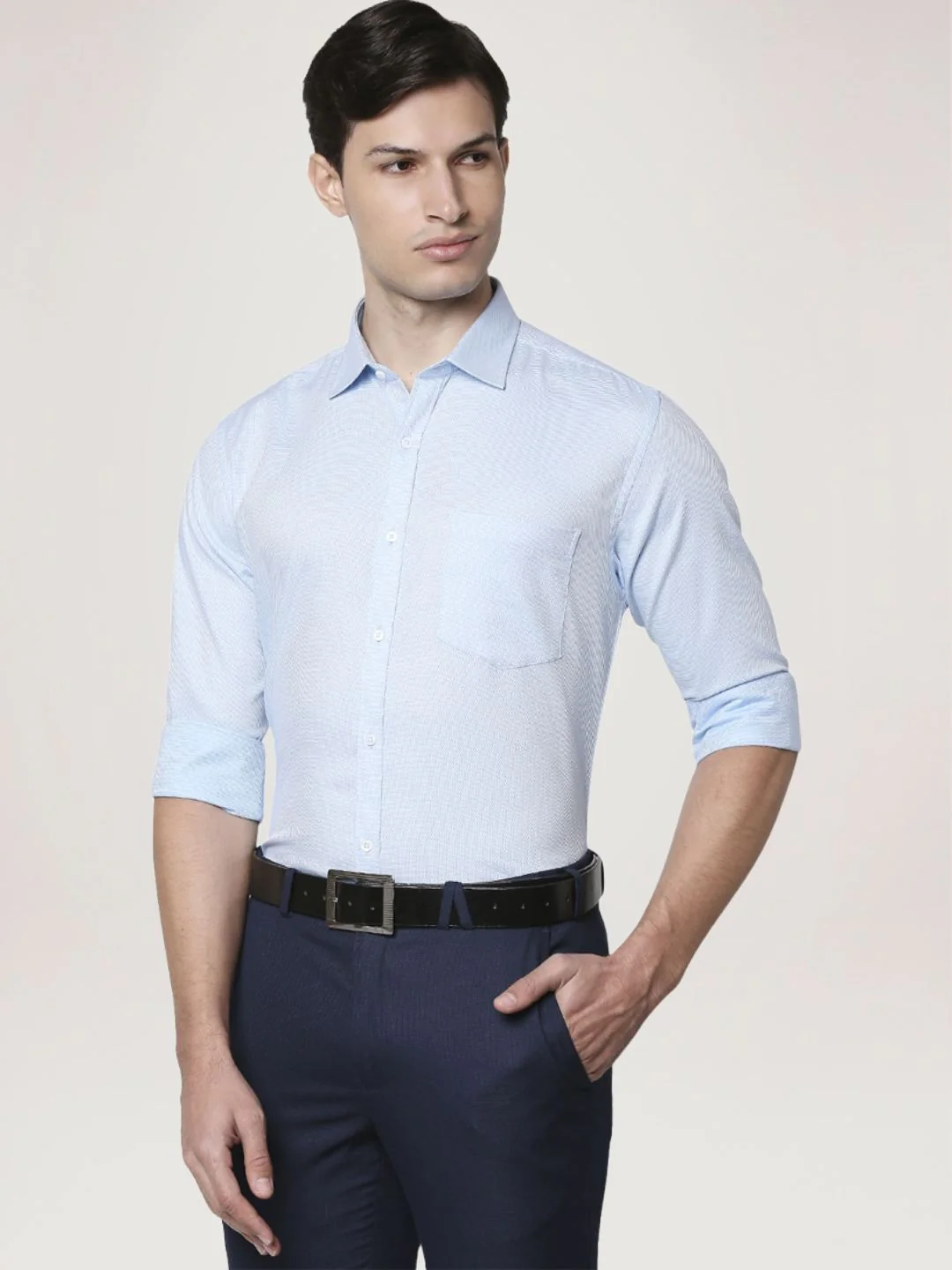 Men Blue Slim Fit Structure Cotton Shirts
