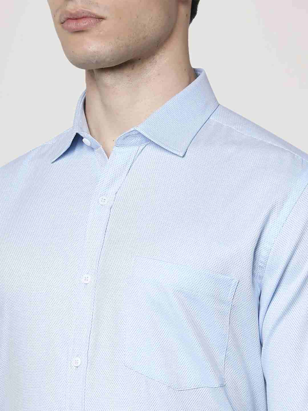 Men Blue Slim Fit Structure Cotton Shirts - Image 2