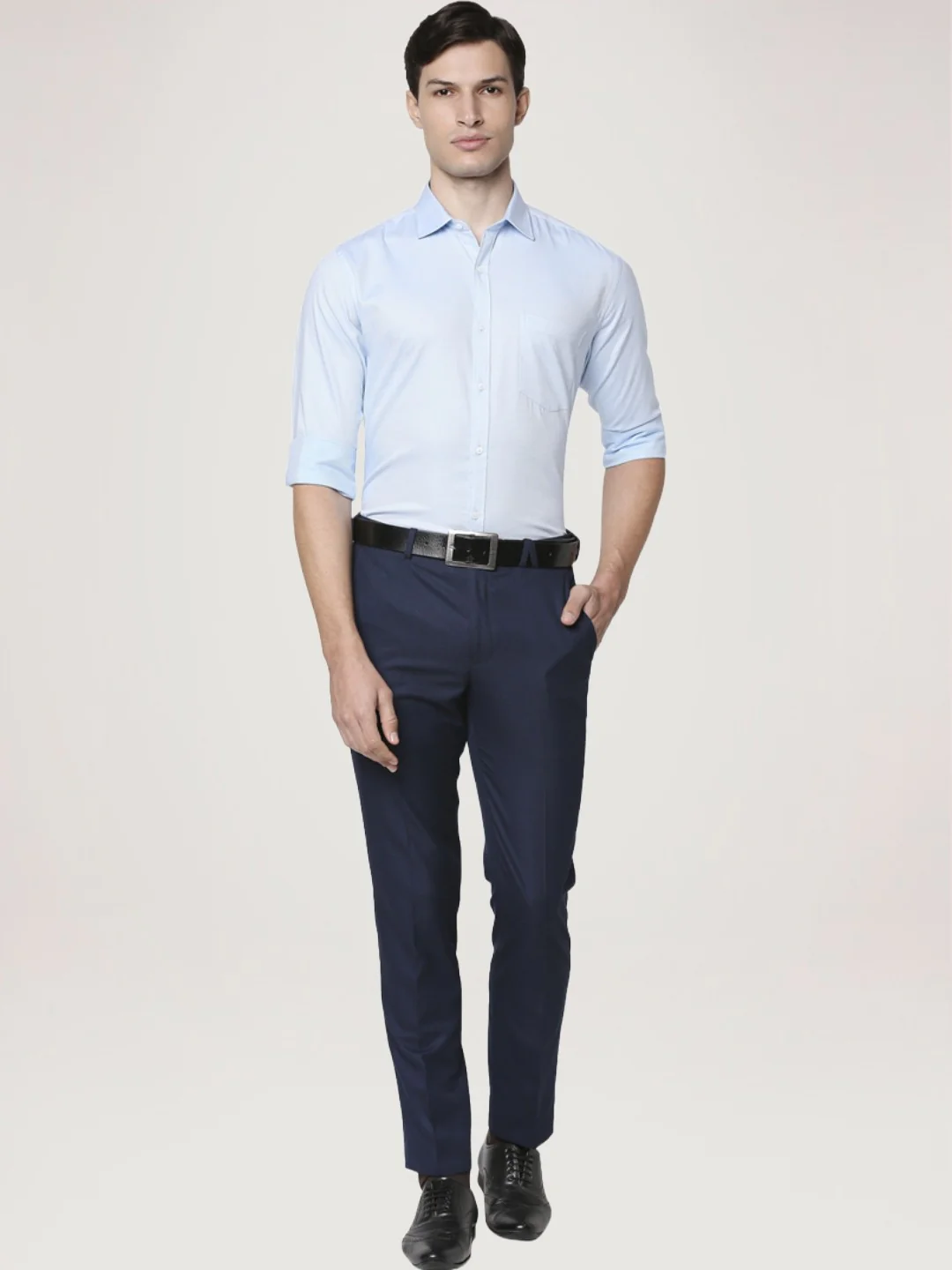 Men Blue Slim Fit Structure Cotton Shirts - Image 3