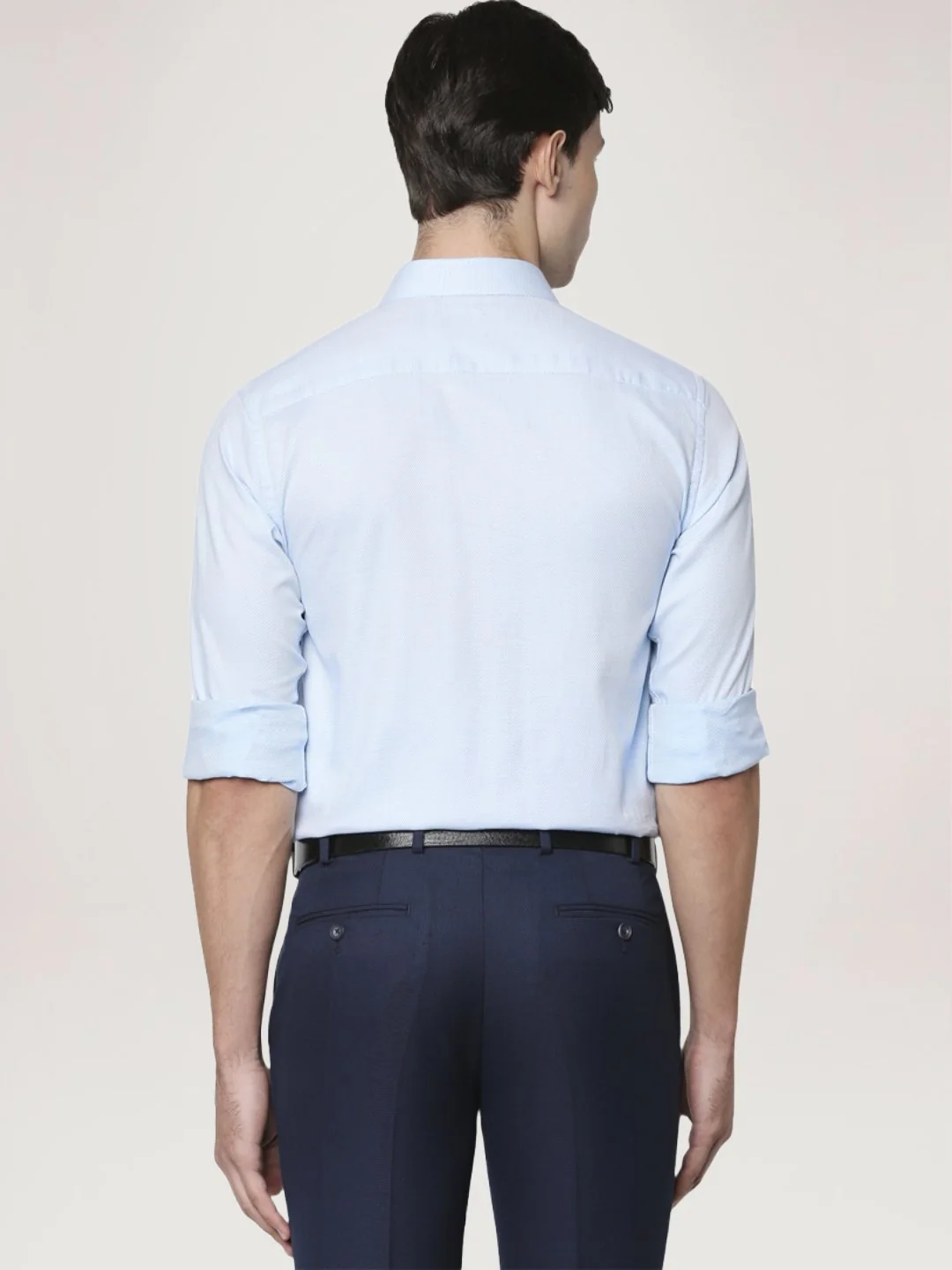 Men Blue Slim Fit Structure Cotton Shirts - Image 4