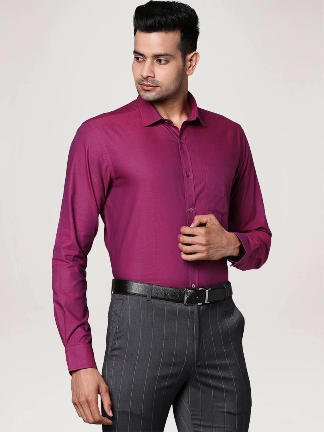 Men Blue Slim Fit Structure Cotton Shirts - Image 4