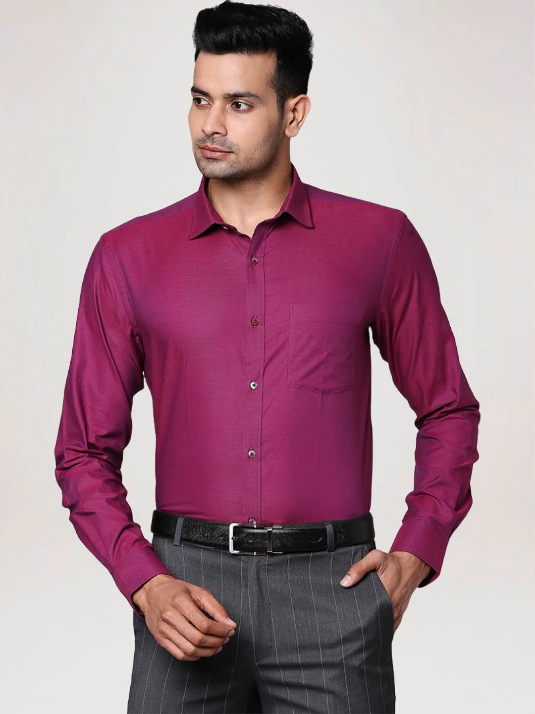 Men Blue Slim Fit Structure Cotton Shirts - Image 5