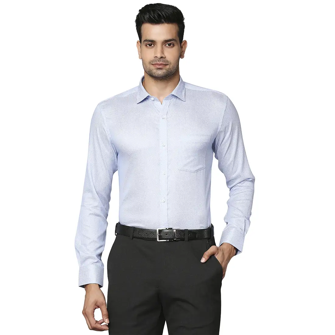 Men Blue Slim Fit Structure Cotton Shirts