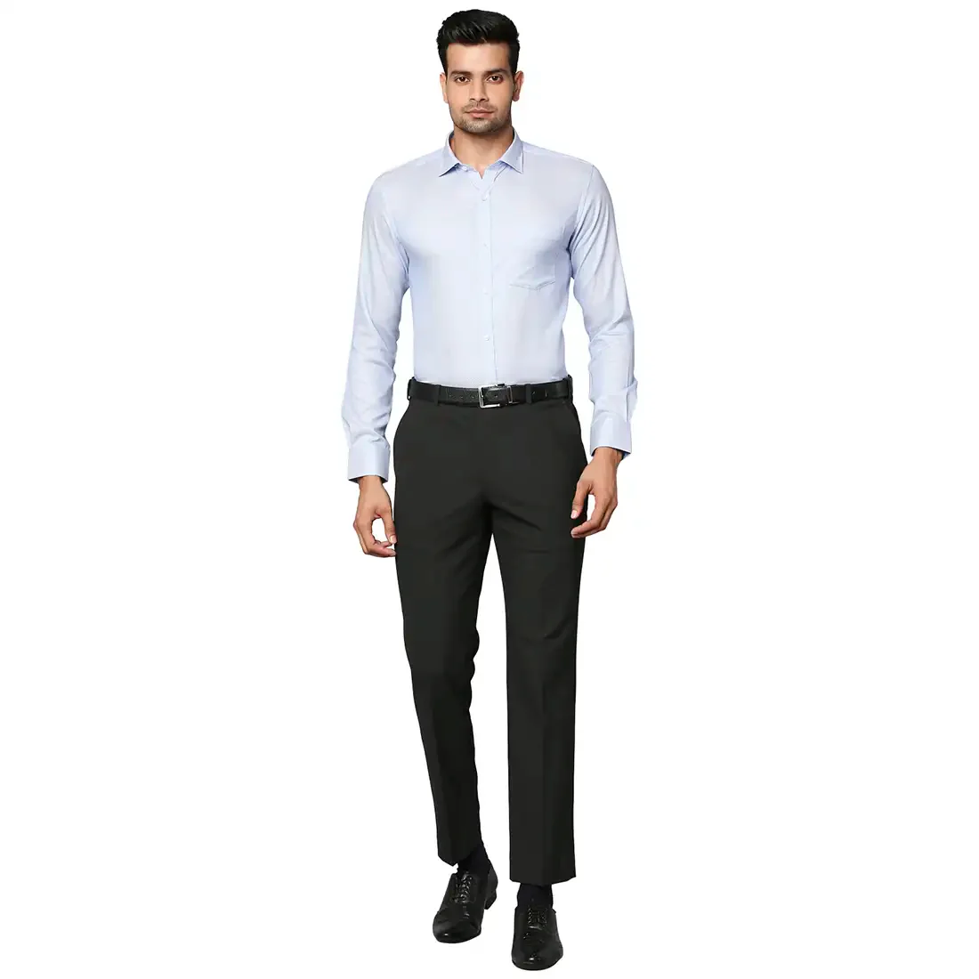 Men Blue Slim Fit Structure Cotton Shirts - Image 5