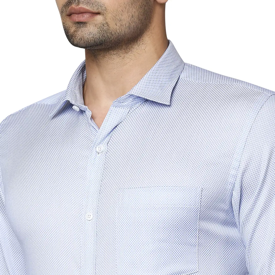 Men Blue Slim Fit Structure Cotton Shirts - Image 6