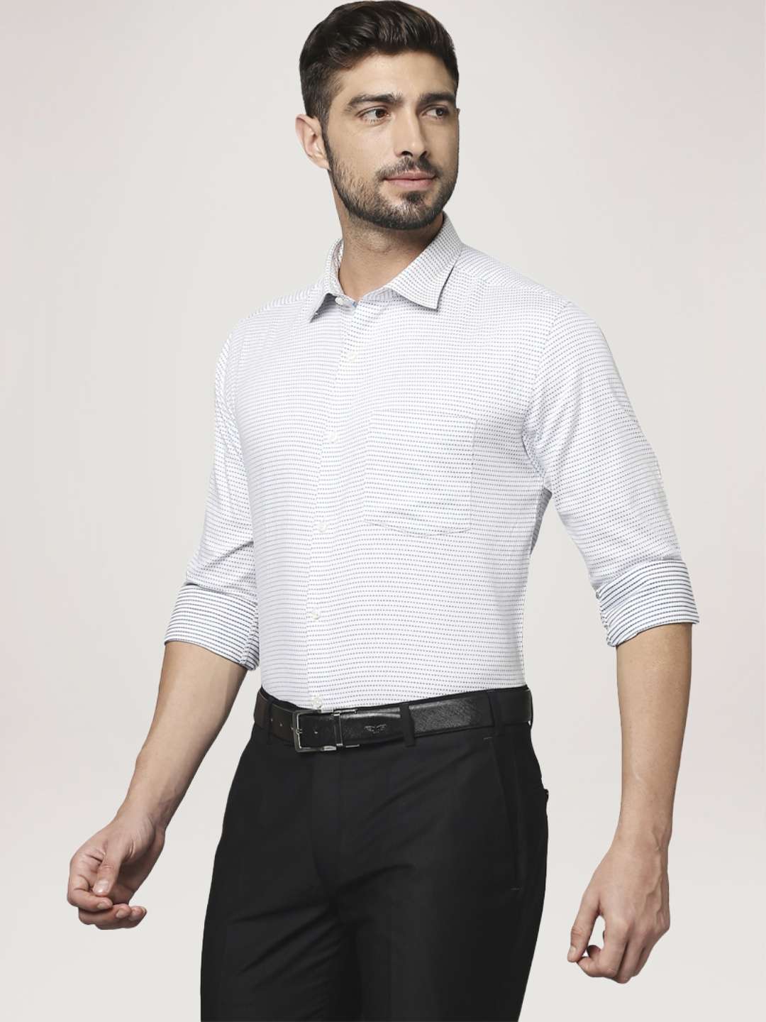 Men Blue Slim Fit Structure Cotton Shirts - Image 4