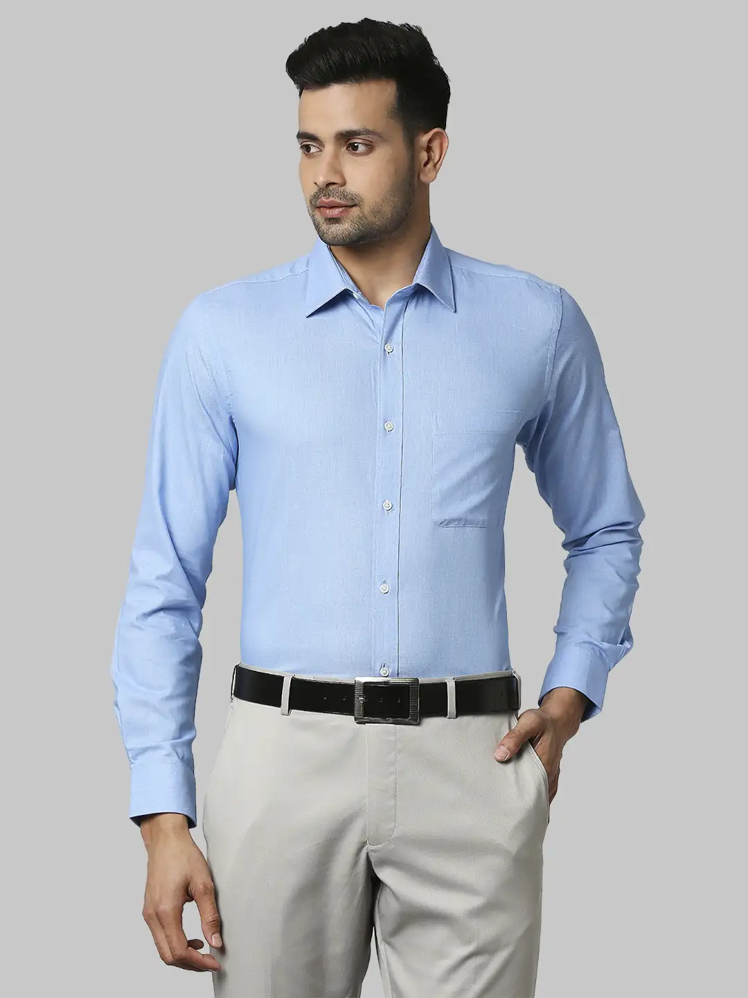 Men Blue Slim Fit Structure Cotton Shirts
