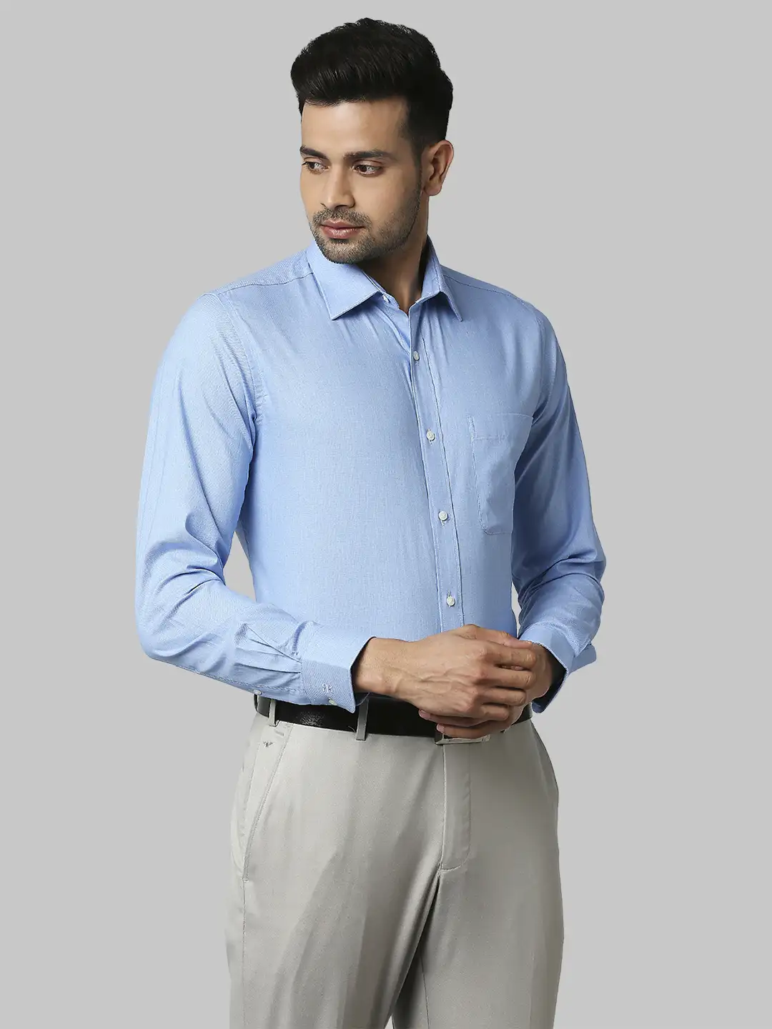 Men Blue Slim Fit Structure Cotton Shirts - Image 2