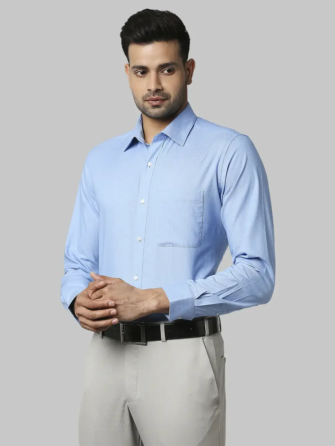Men Blue Slim Fit Structure Cotton Shirts - Image 3