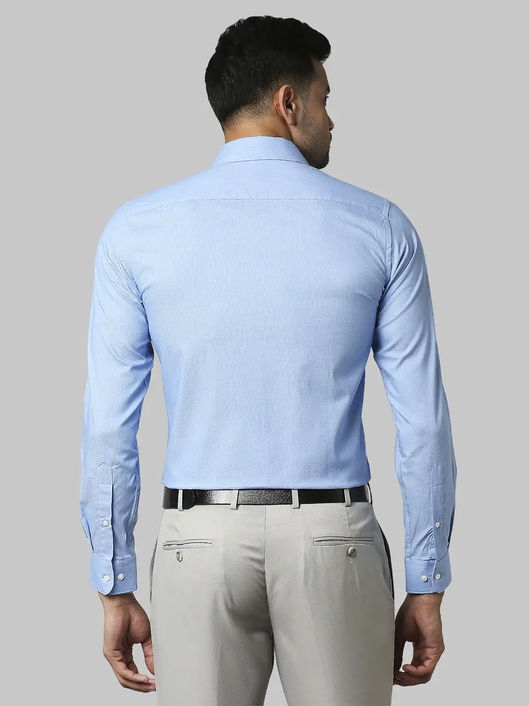 Men Blue Slim Fit Structure Cotton Shirts - Image 4