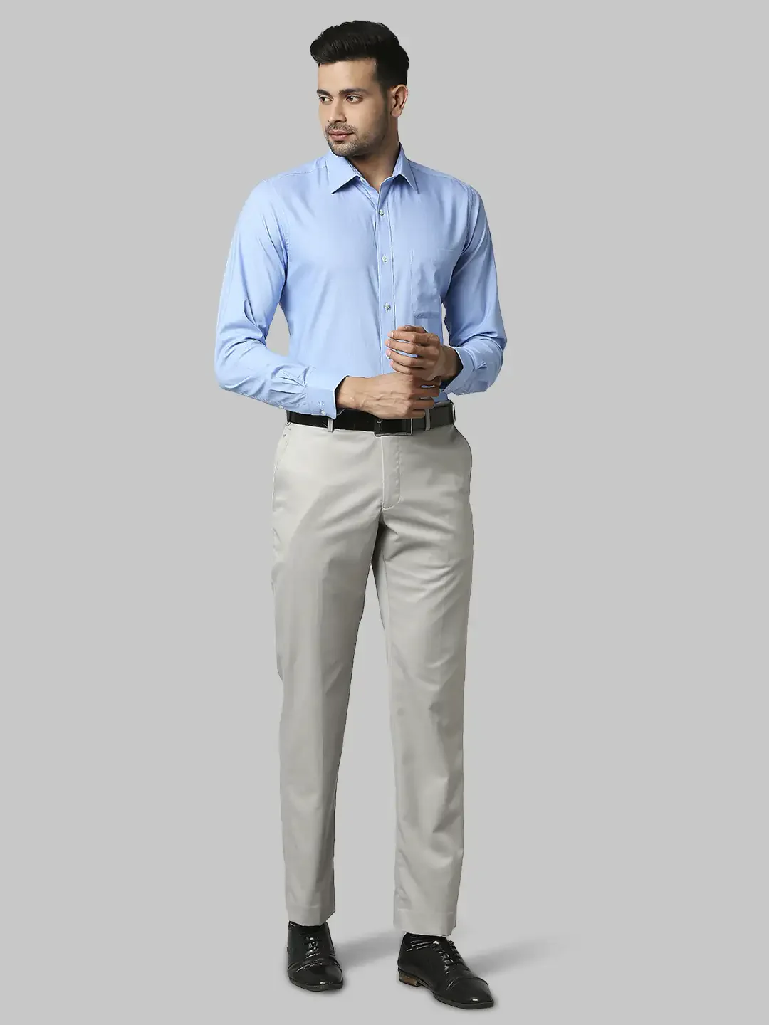 Men Blue Slim Fit Structure Cotton Shirts - Image 5