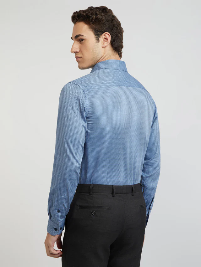 Men Blue Slim Fit Structure Cotton Shirts - Image 4