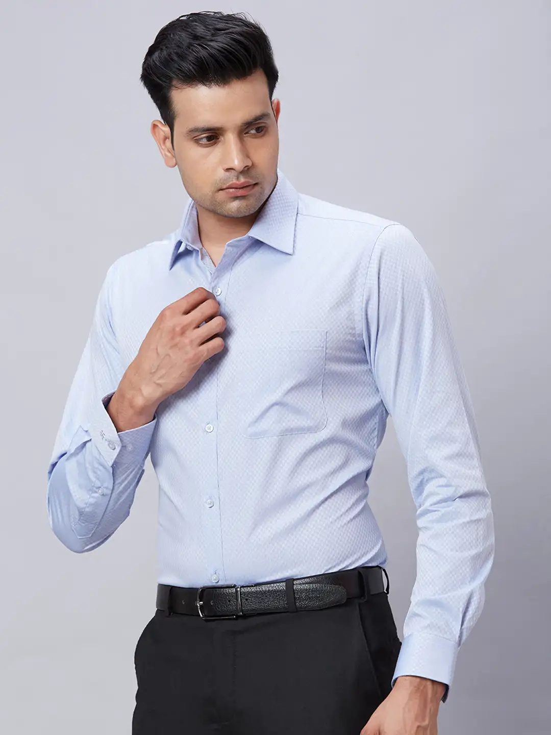 Raymond Men Blue Slim Fit Structure Cotton Shirt - Image 3