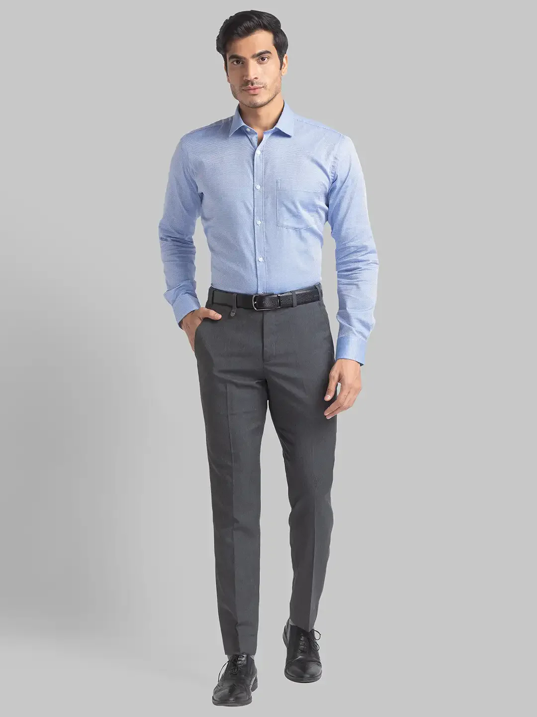 Men Blue Slim Fit Structure Cotton Shirts - Image 5