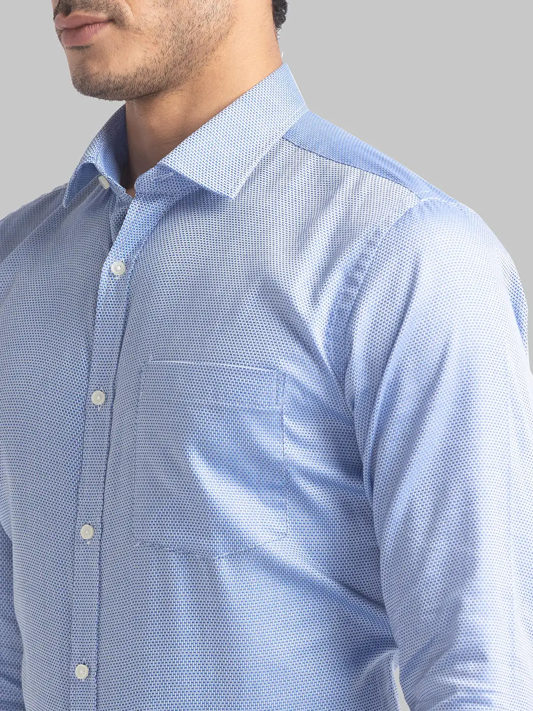 Men Blue Slim Fit Structure Cotton Shirts - Image 6