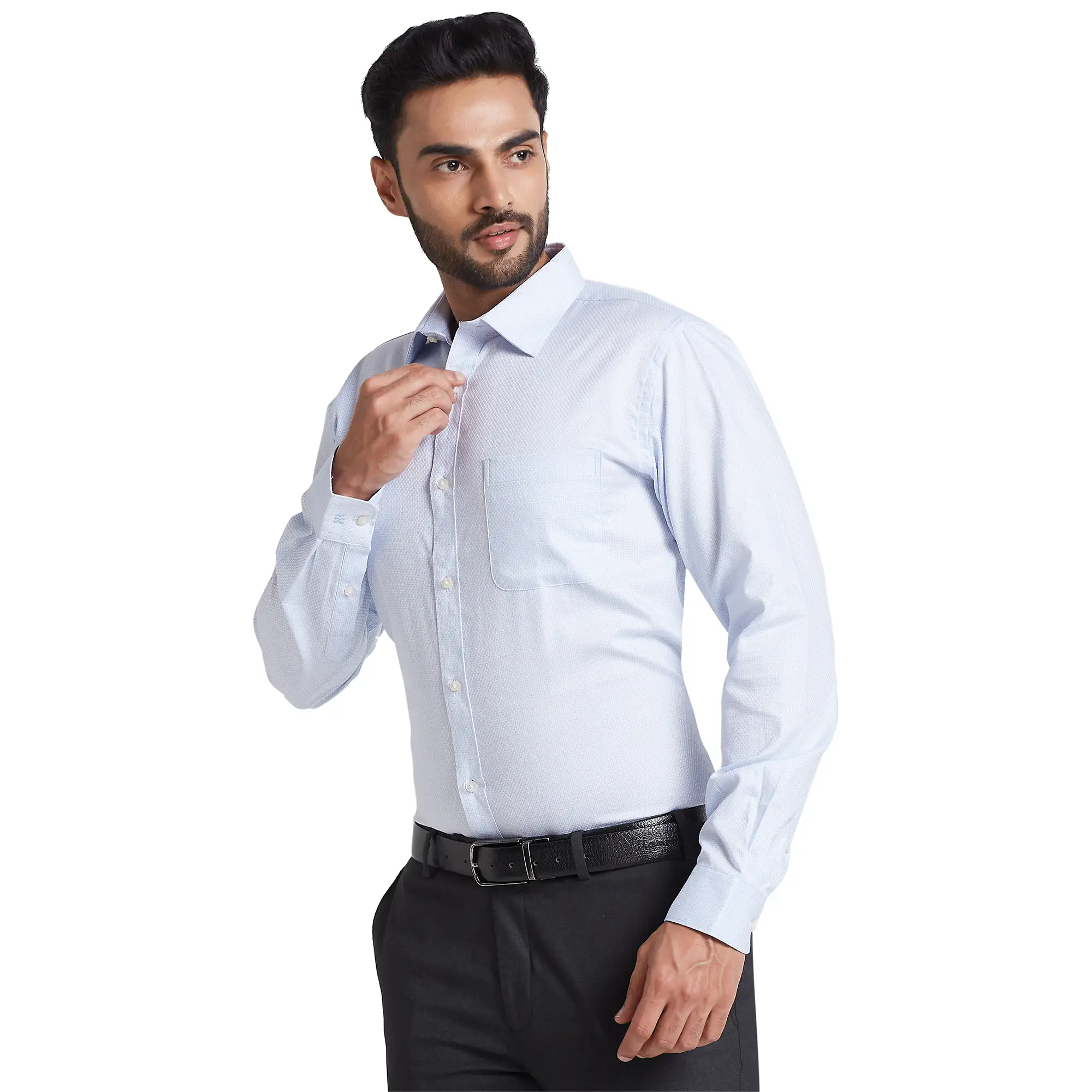 Men Blue Slim Fit Structure Cotton Shirts - Image 3