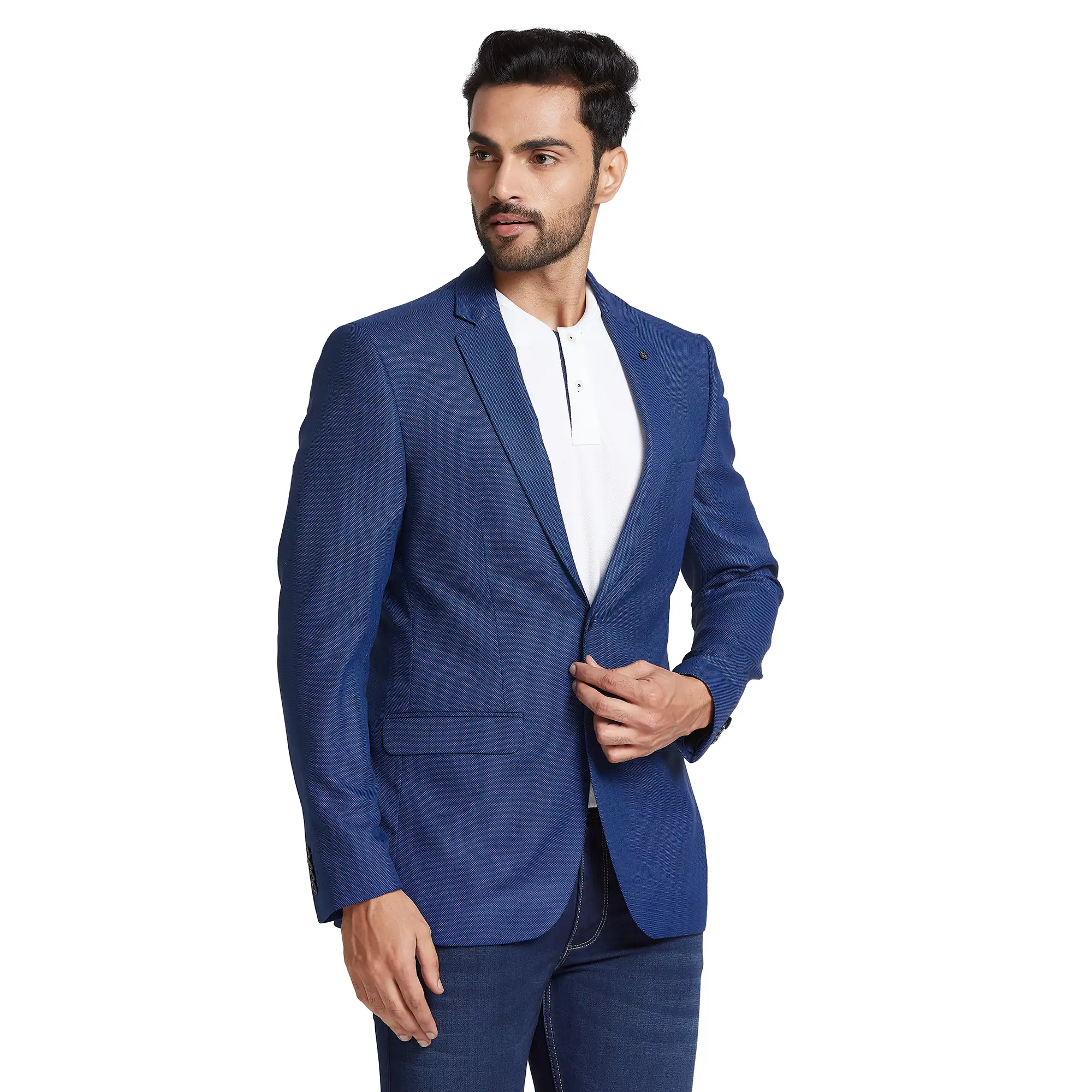 Men Blue Slim Fit Structure Polyester Blend Jackets - Image 2