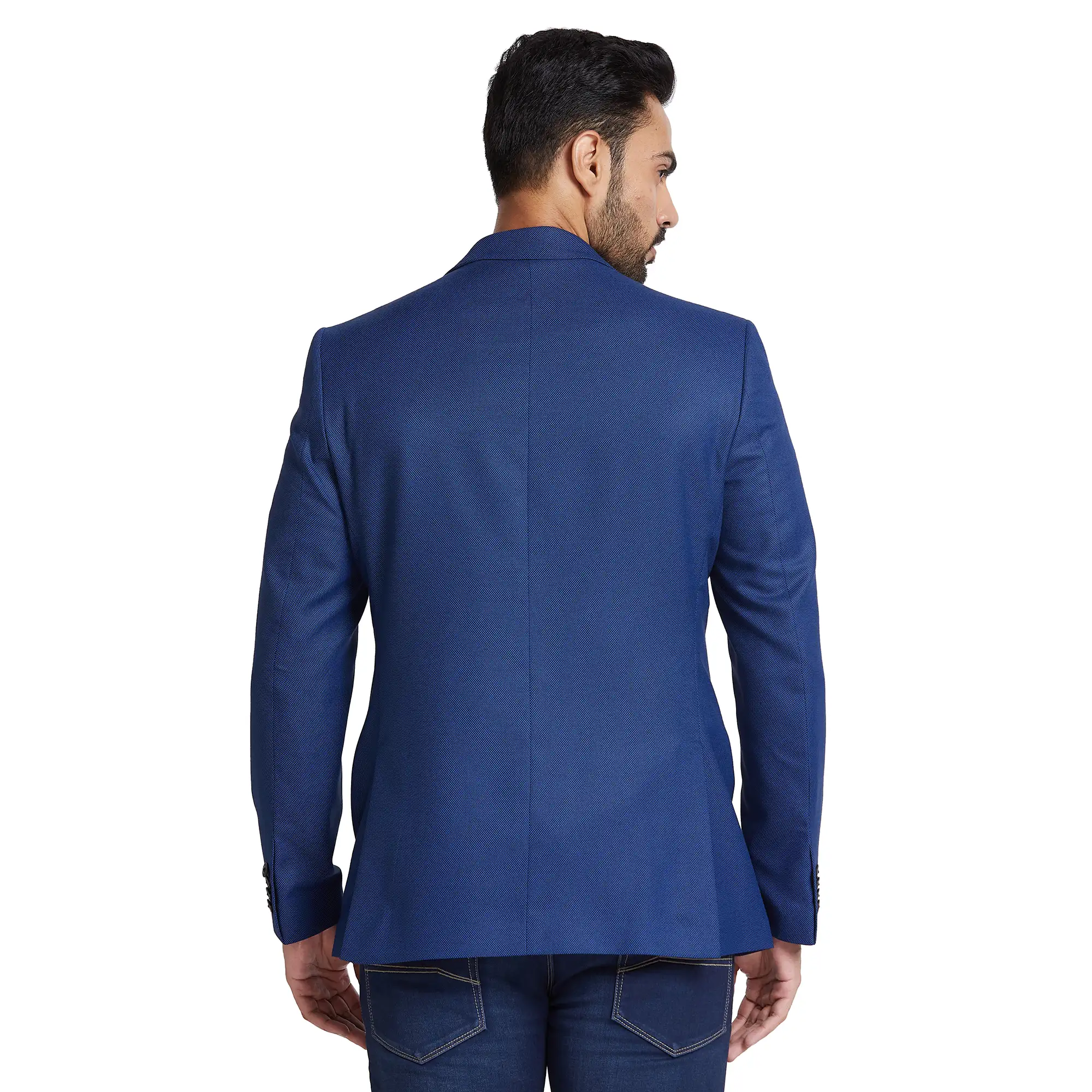 Men Blue Slim Fit Structure Polyester Blend Jackets - Image 4