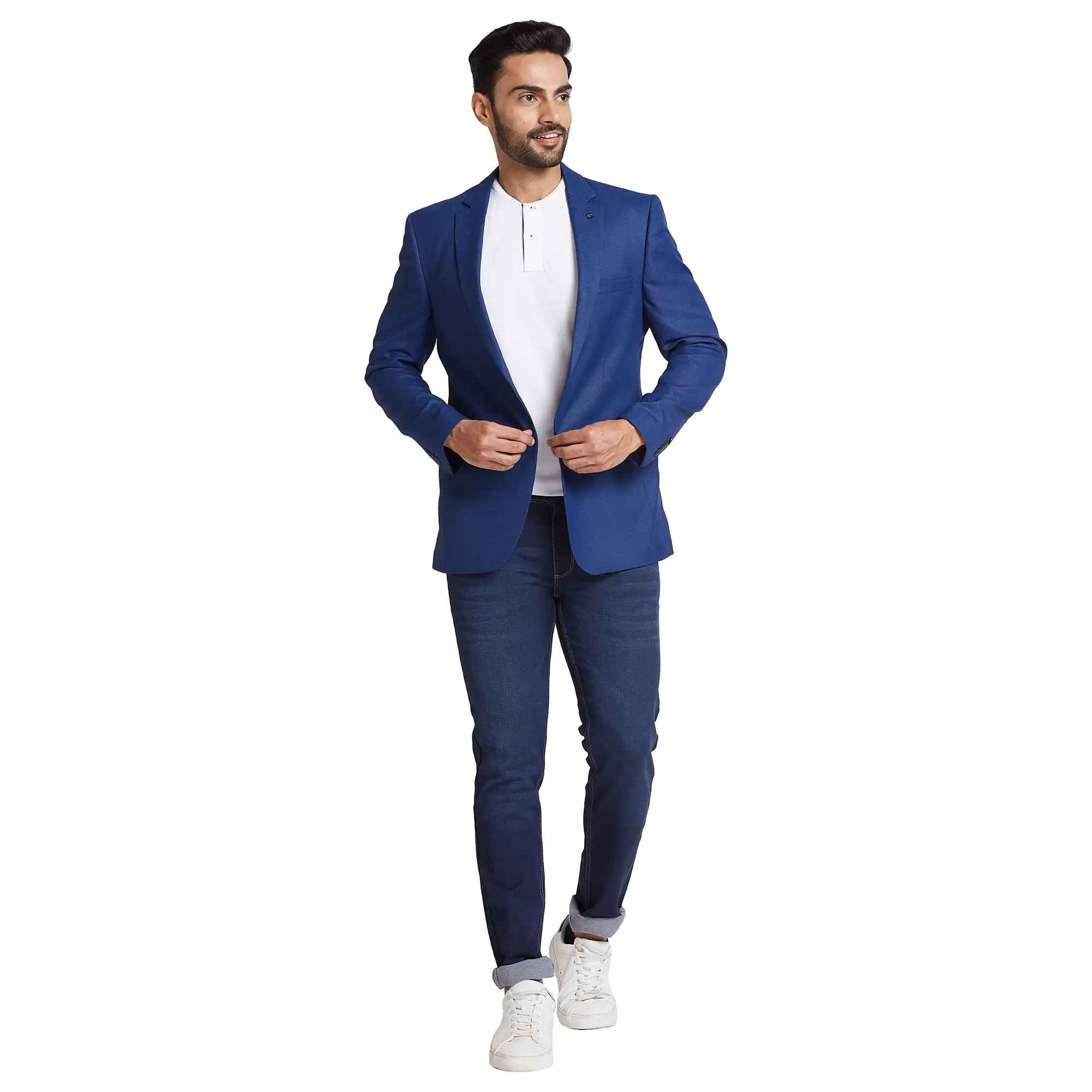 Men Blue Slim Fit Structure Polyester Blend Jackets - Image 5