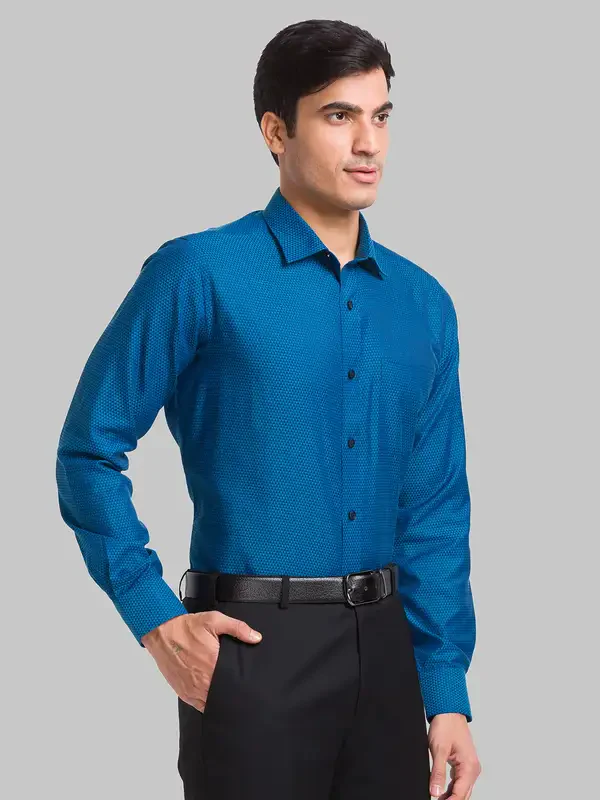 Men Blue Slim Fit Structure Polyester Blend Shirts - Image 2
