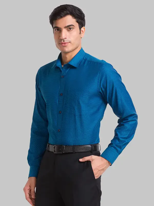 Men Blue Slim Fit Structure Polyester Blend Shirts - Image 3
