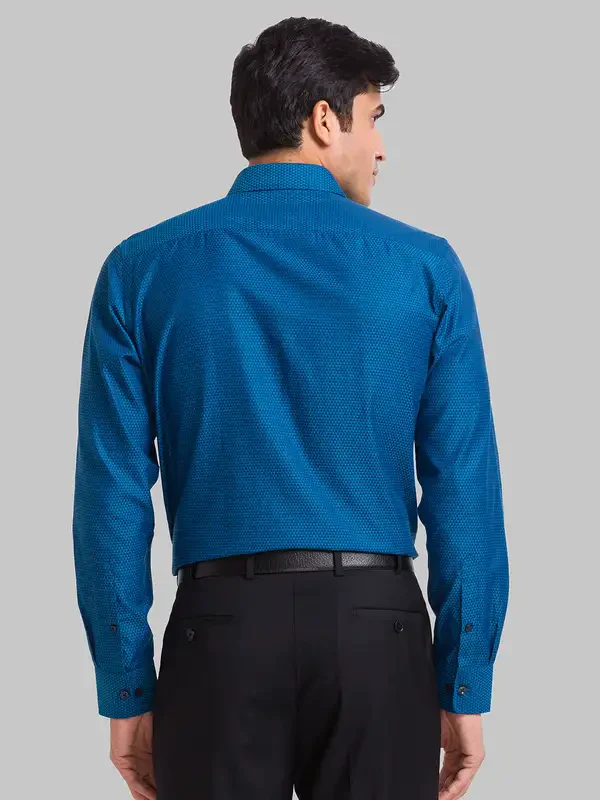 Men Blue Slim Fit Structure Polyester Blend Shirts - Image 5