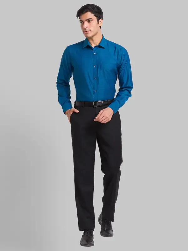 Men Blue Slim Fit Structure Polyester Blend Shirts - Image 6