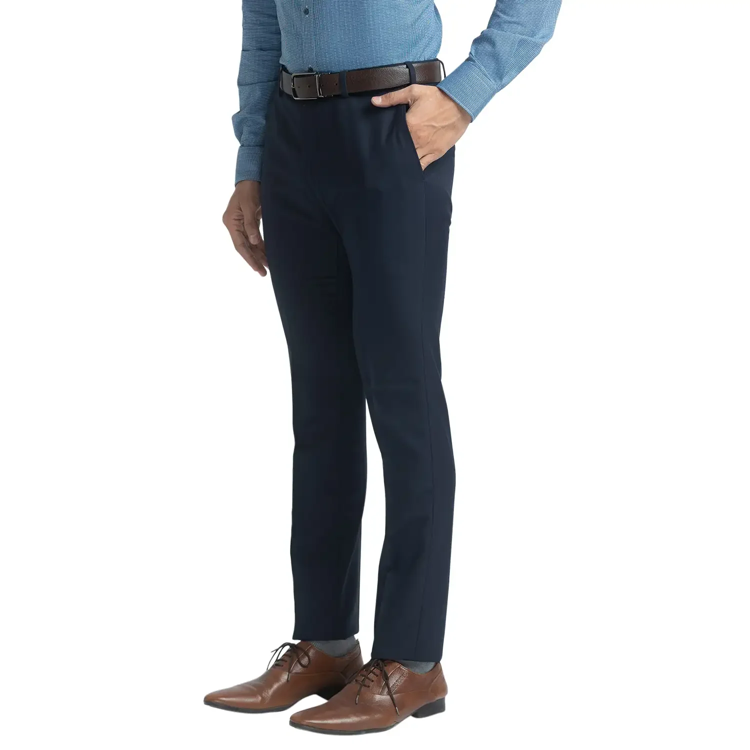 Men Blue Slim Fit Structure Polyester Blend Trouser - Image 3