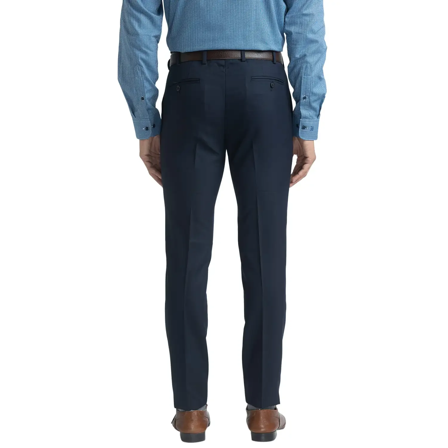 Men Blue Slim Fit Structure Polyester Blend Trouser - Image 4