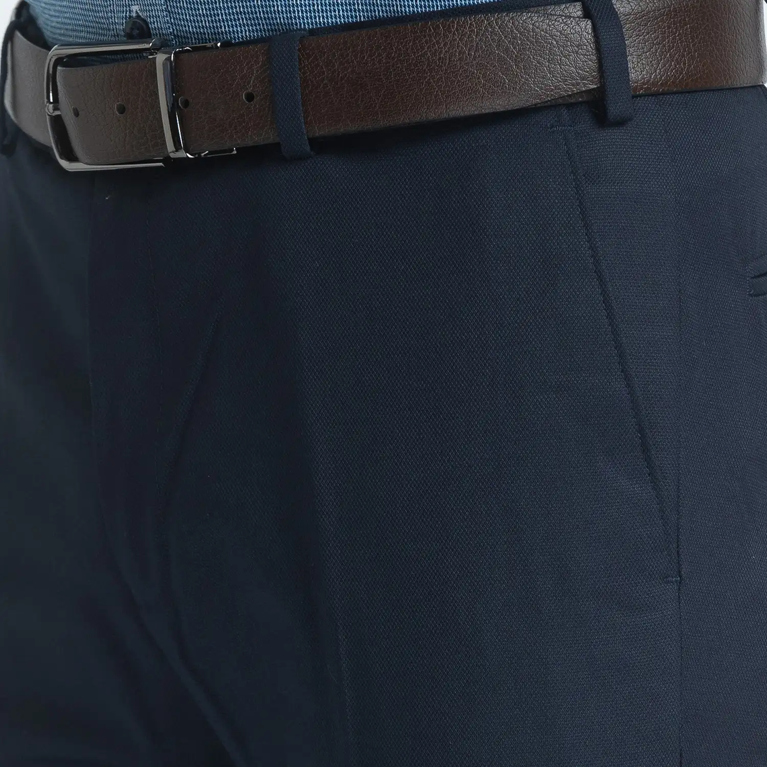 Men Blue Slim Fit Structure Polyester Blend Trouser - Image 6
