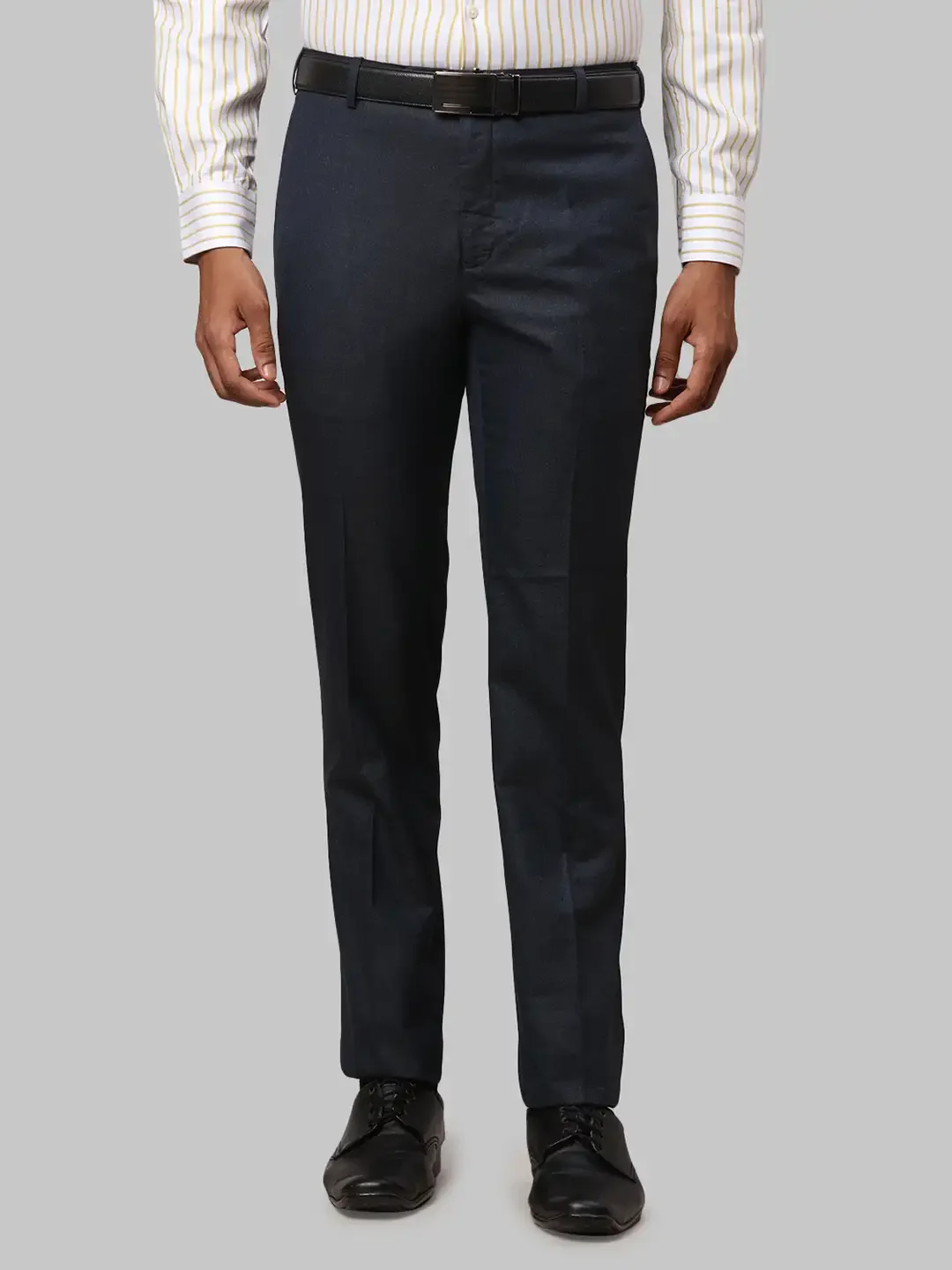 Men Blue Slim Fit Structure Polyester Blend Trouser