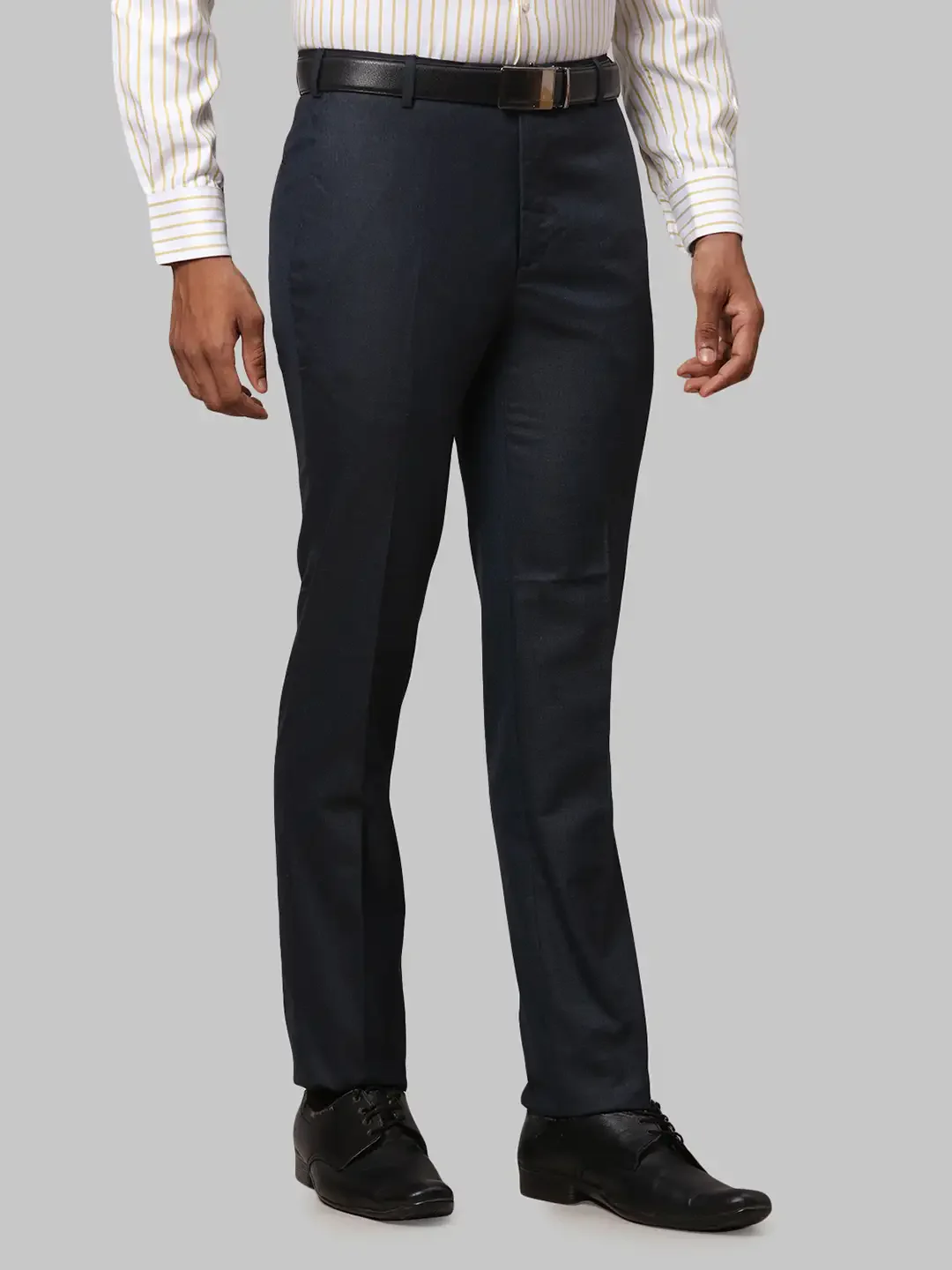 Men Blue Slim Fit Structure Polyester Blend Trouser - Image 2