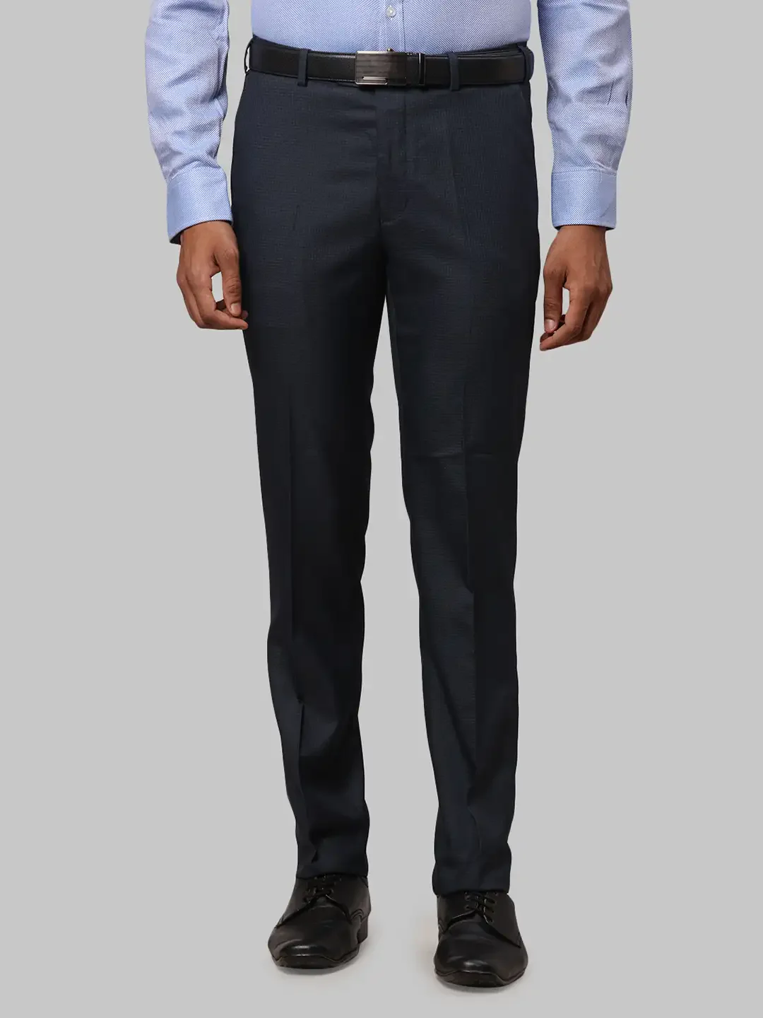Men Blue Slim Fit Structure Polyester Blend Trouser