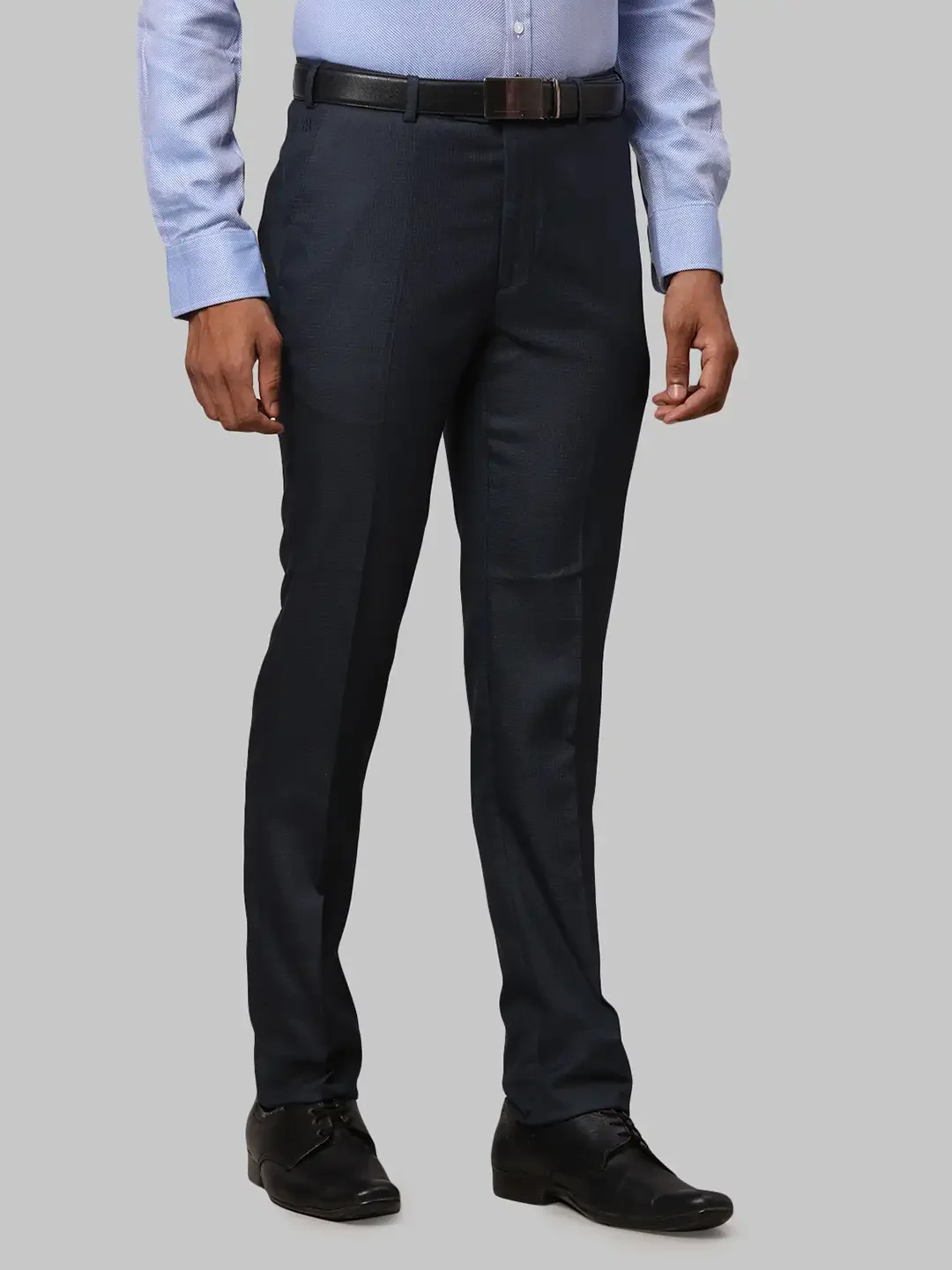 Men Blue Slim Fit Structure Polyester Blend Trouser - Image 2