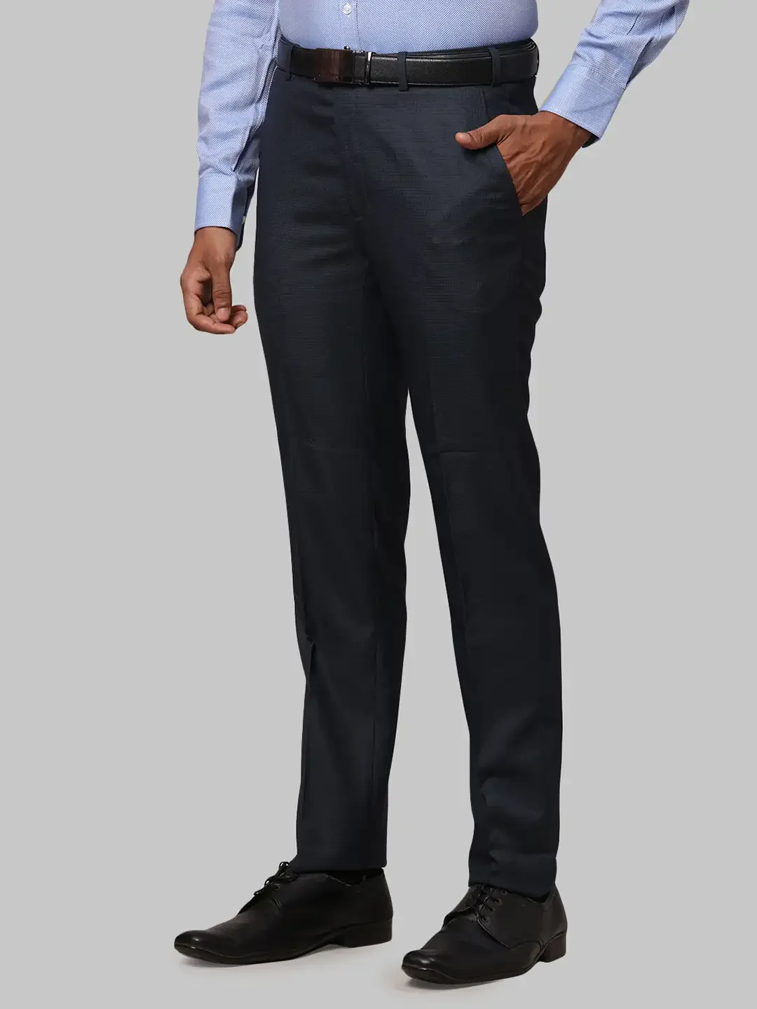 Men Blue Slim Fit Structure Polyester Blend Trouser - Image 3