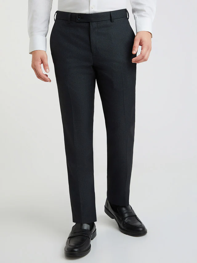 Men Blue Slim Fit Structure Polyester Trouser