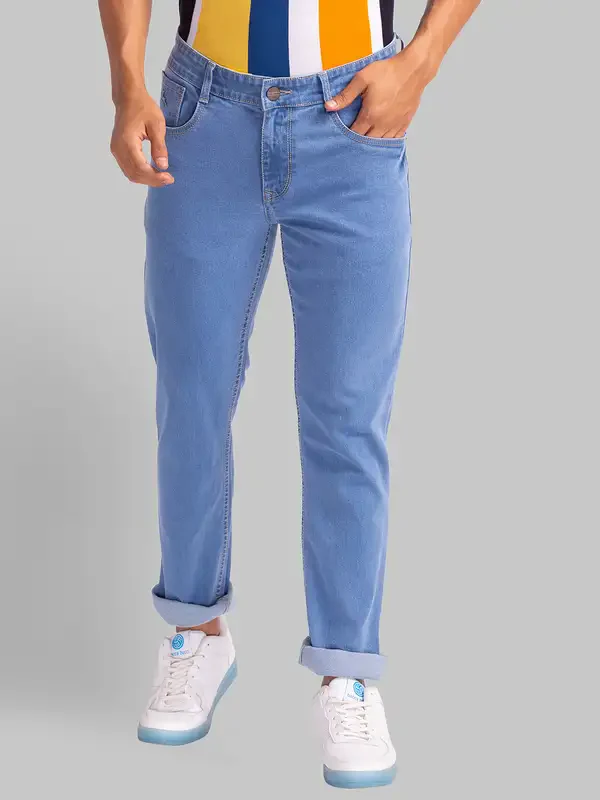Men Blue Slim Fit Twill Cotton Blend Jeans