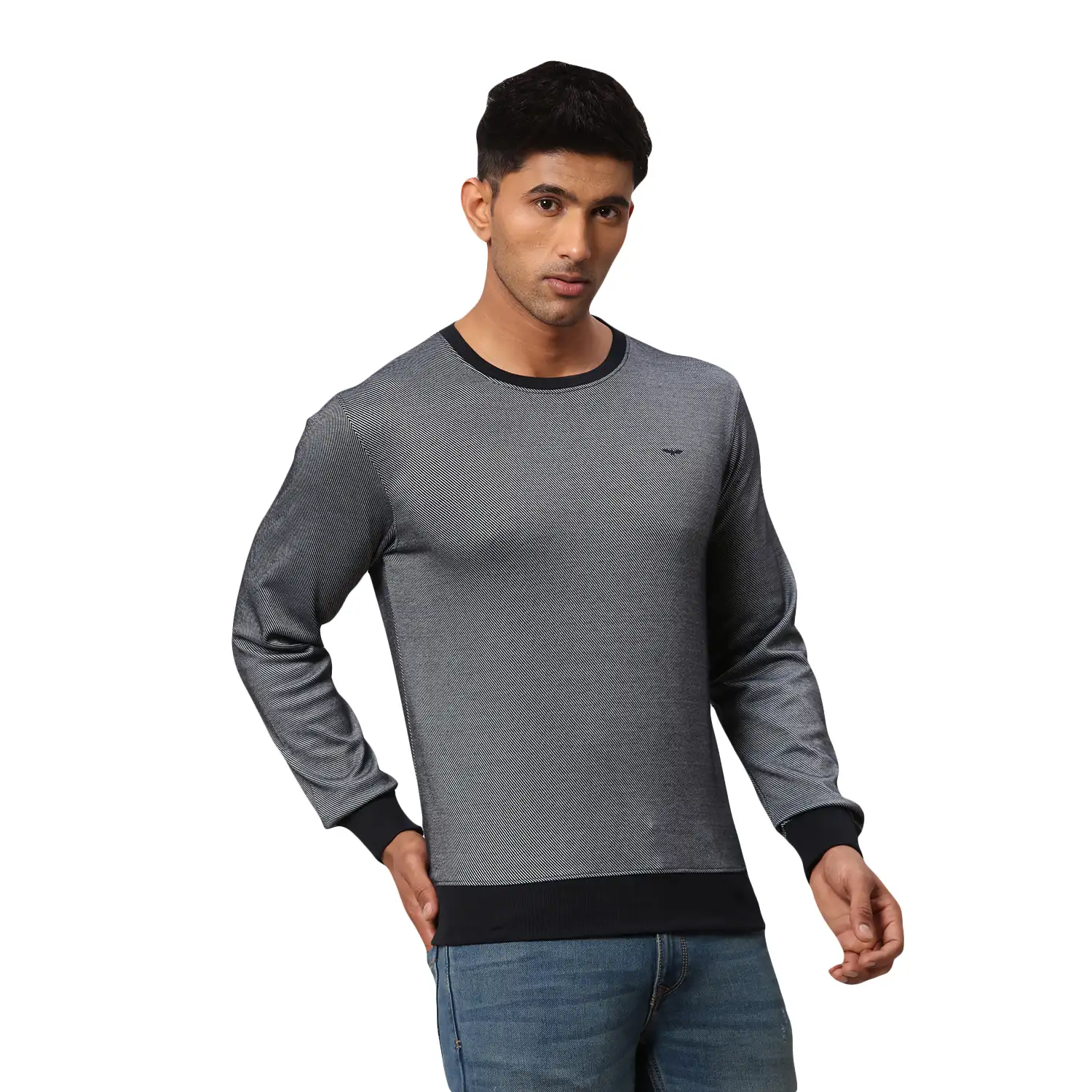 Men Blue Slim Fit Two Tone Polyester Blend Round Collar Sweatshirts - Image 2
