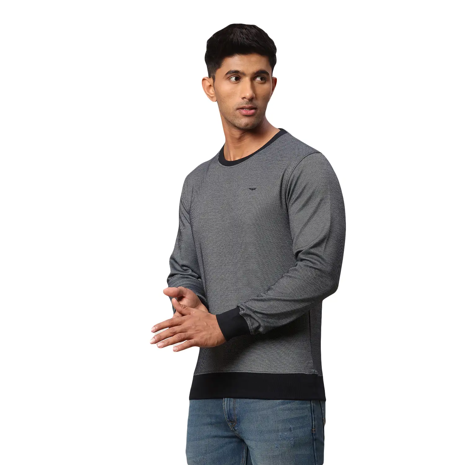 Men Blue Slim Fit Two Tone Polyester Blend Round Collar Sweatshirts - Image 3