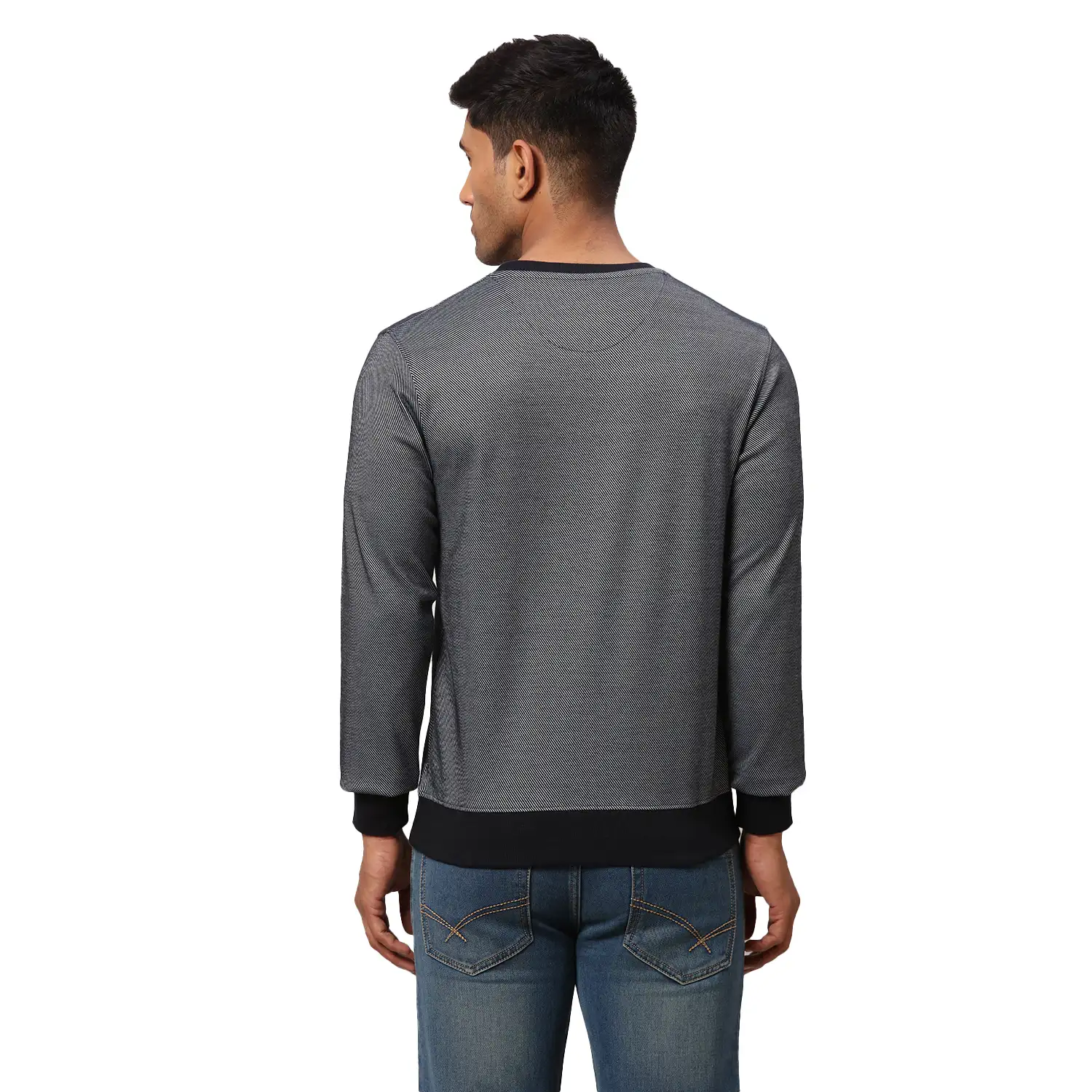 Men Blue Slim Fit Two Tone Polyester Blend Round Collar Sweatshirts - Image 4