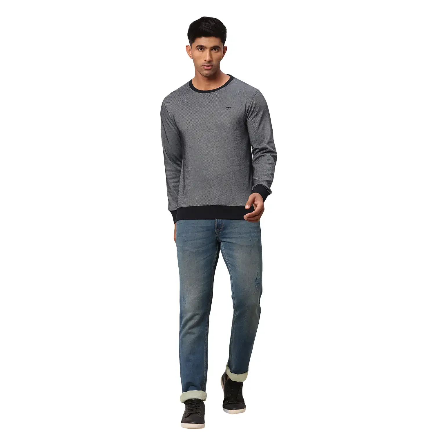 Men Blue Slim Fit Two Tone Polyester Blend Round Collar Sweatshirts - Image 5