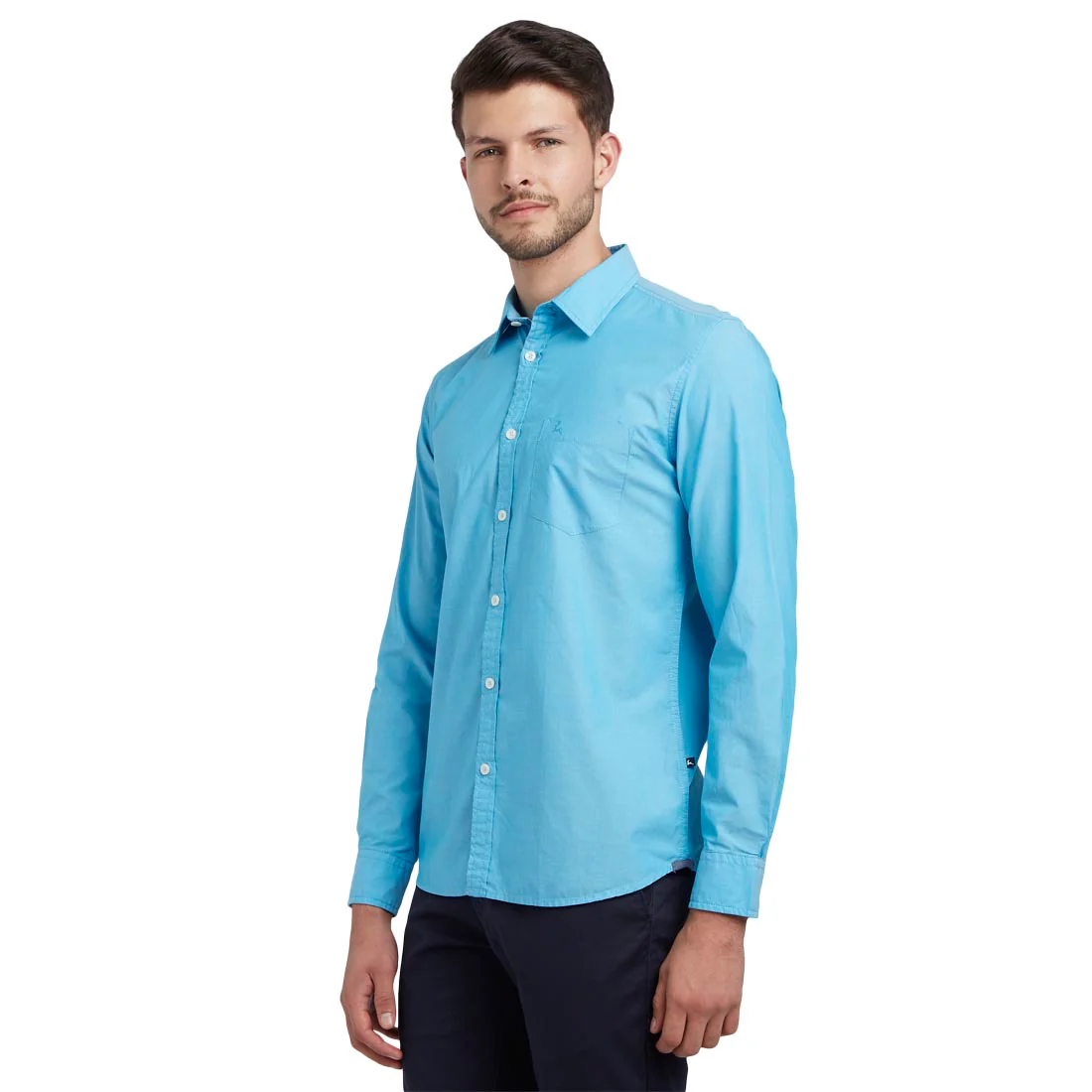Men Blue Slim Fit Warp Chambray Cotton Full Sleeve Shirts - Image 3