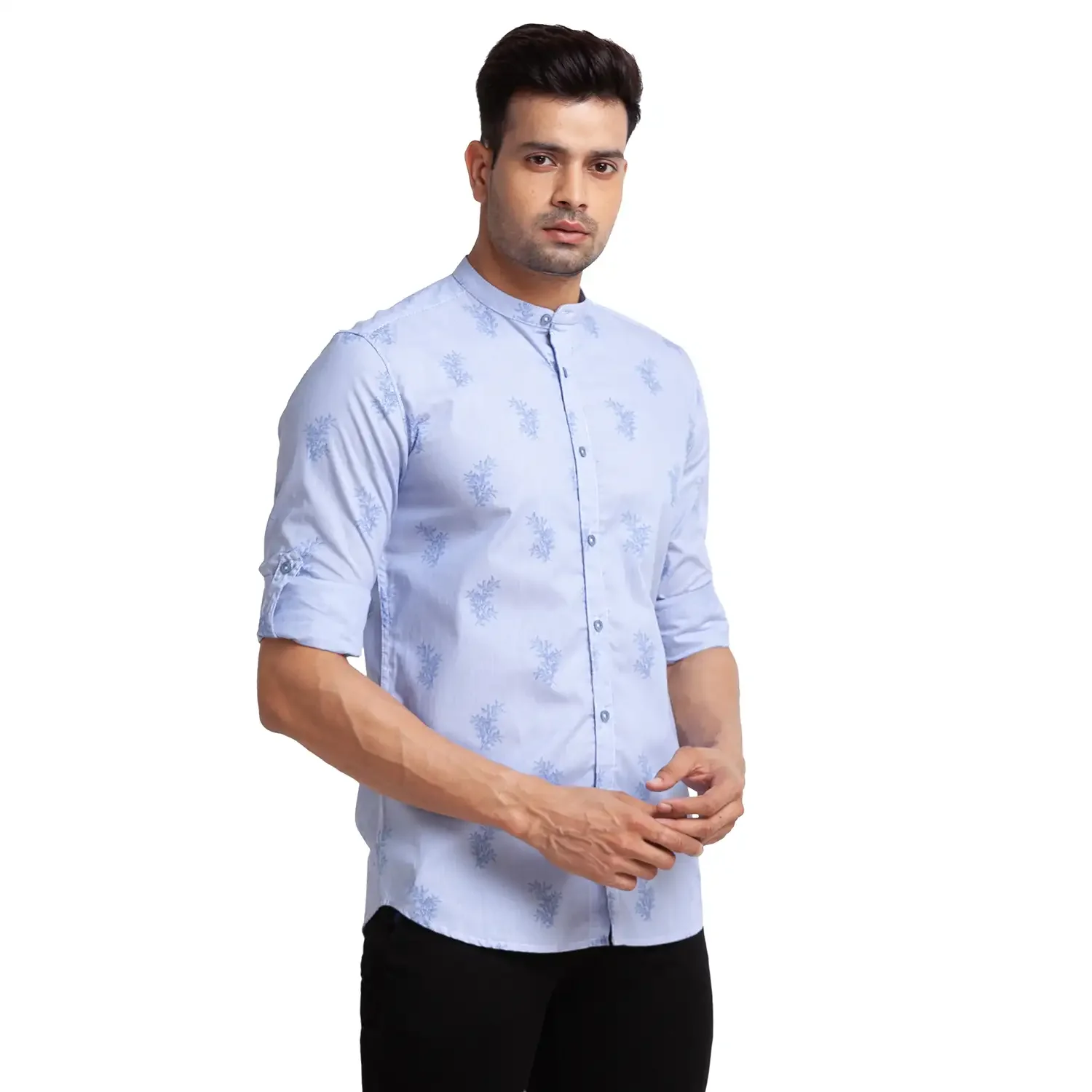 Men Blue Slim Fit Yarn Dyed/Print Cotton Full Sleeve Shirts - Image 2