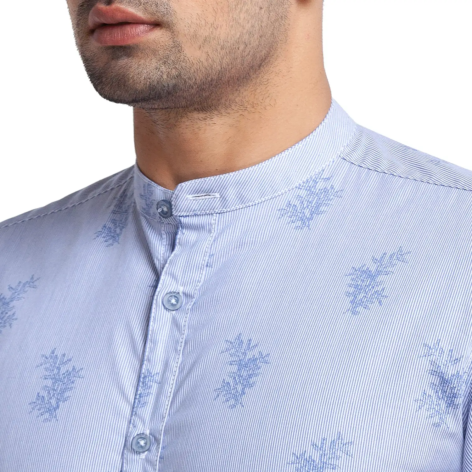 Men Blue Slim Fit Yarn Dyed/Print Cotton Full Sleeve Shirts - Image 6
