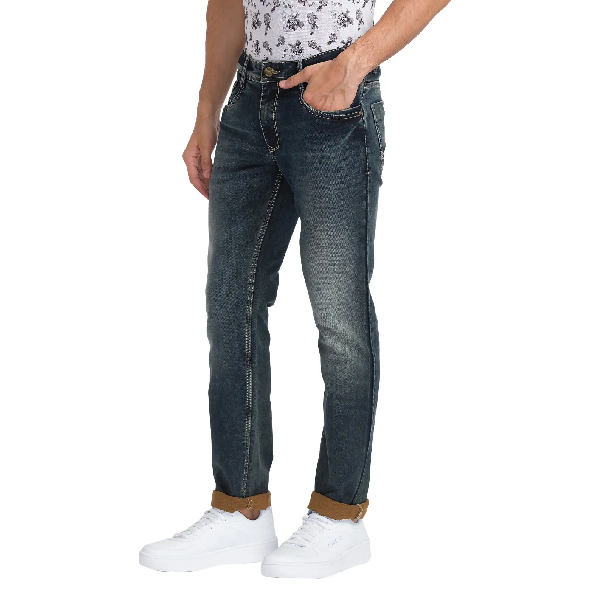 Parx Men Blue Slim Tapered Fit Dobby Jeans - Image 3