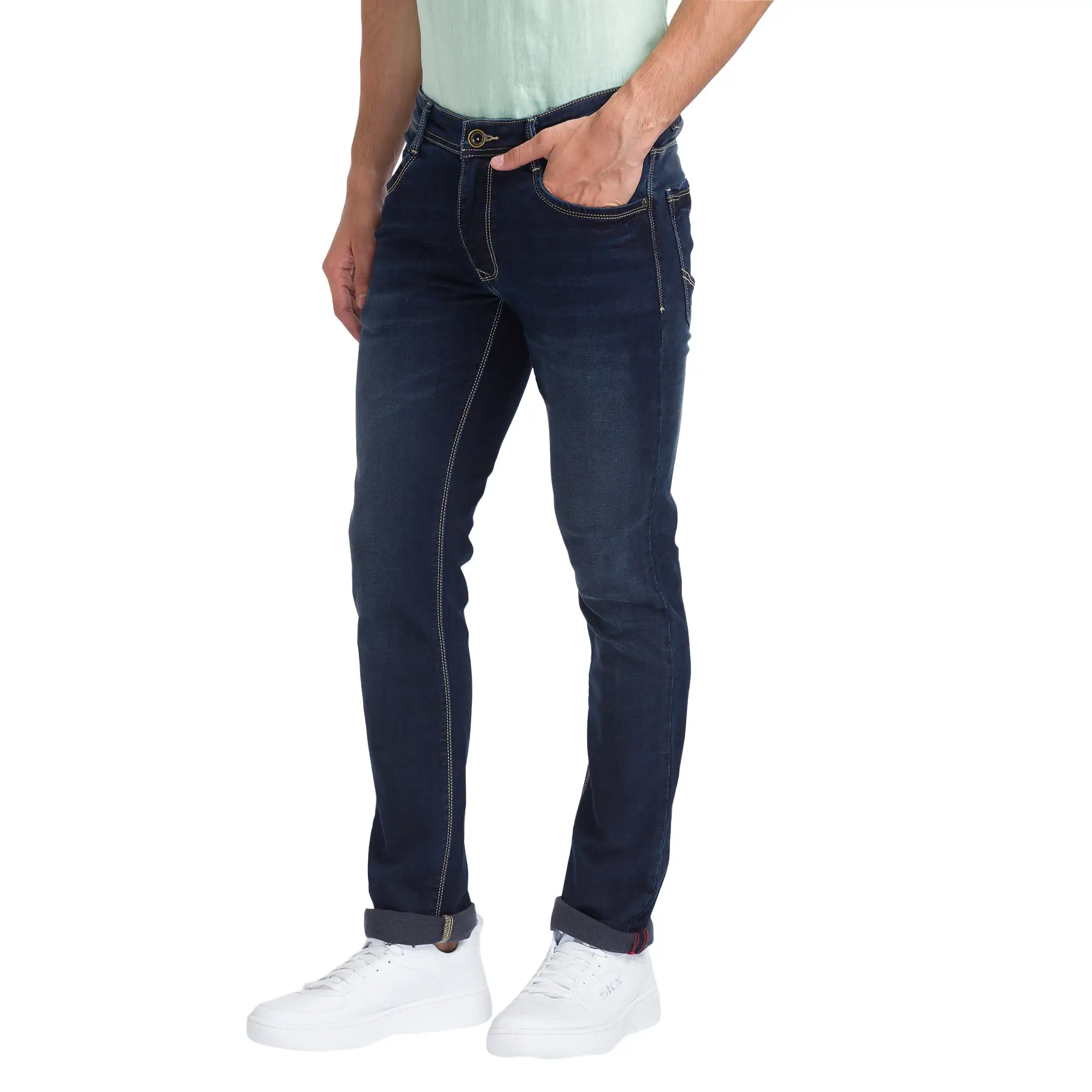 Parx Men Blue Slim Tapered Fit Dobby Jeans - Image 3